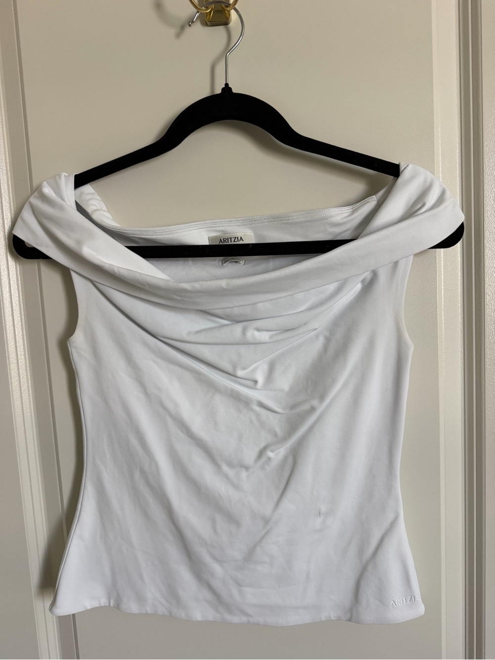 Aritzia White One-Shoulder Draped Neck Tank